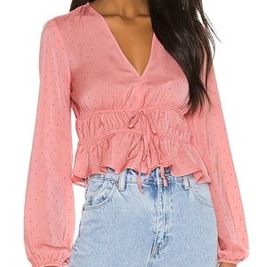 BCBGeneration Tie Front Long Sleeve Top Pink